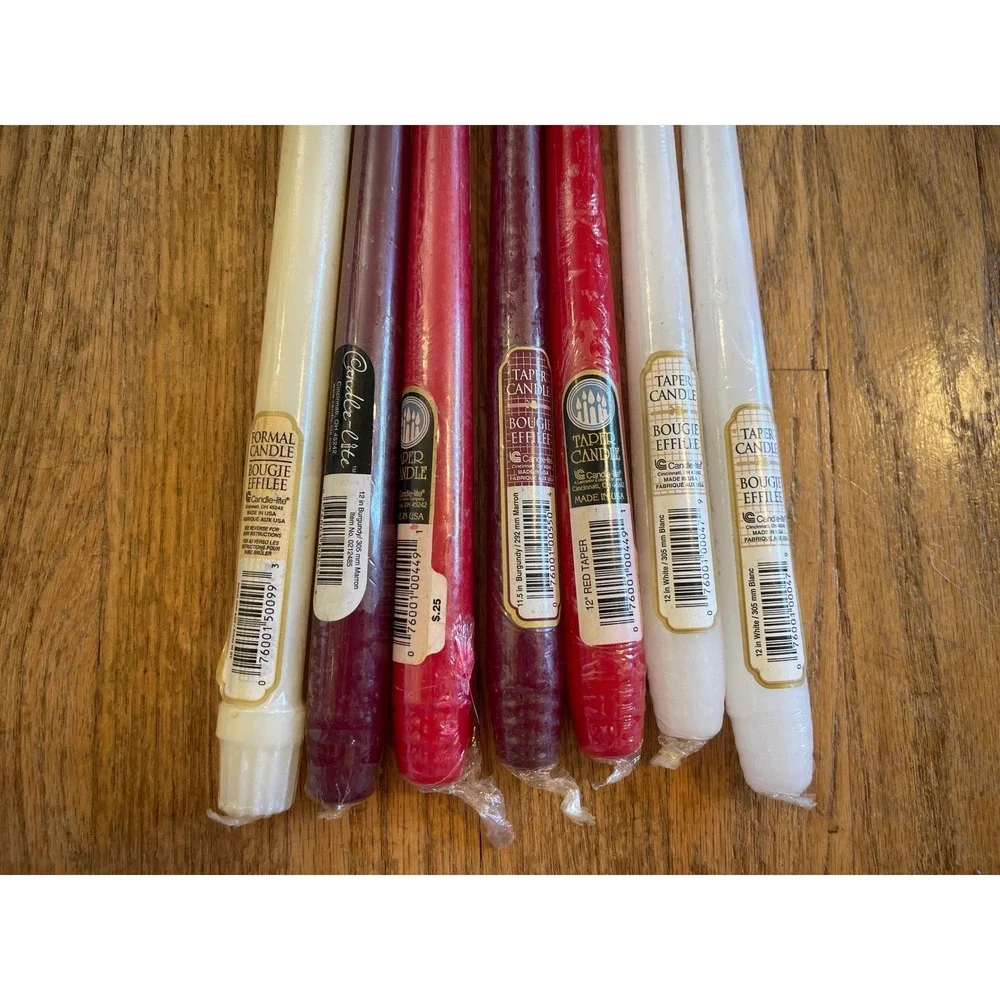 Candle-lite Vintage 12-inch Bougie Effilee Taper Candles 7 Red Burgundy White